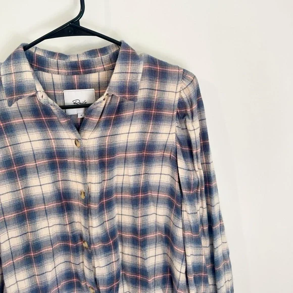 RAILS Angelica Button Down Flannel Plaid Shirt in Natural Marine Pink - Picture 4 of 9